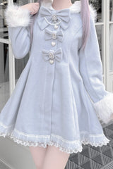 Aqua Long Sleeves Bowknot Rabbit Ears Detachable Hooded Japanese Jirai Kei Coat - Product - 3