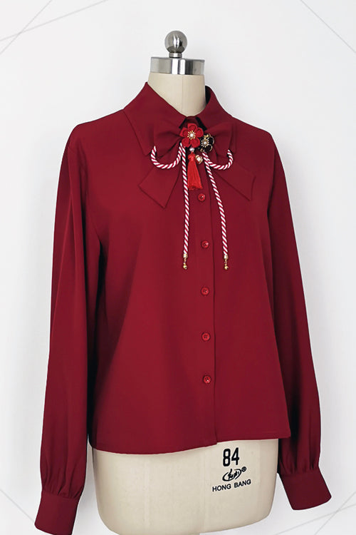 Red Original Lily Rabbit Lapel Collar Long Sleeves Ouji Lolita Blouse - Product - 2