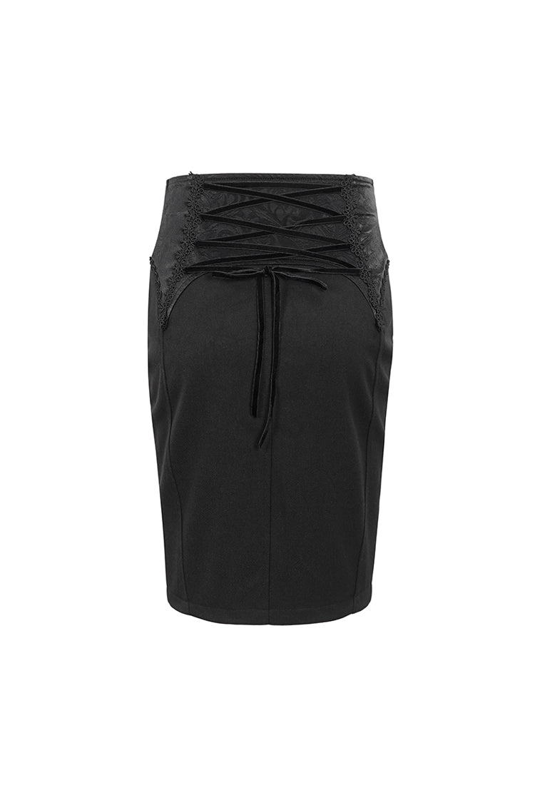 Black Lace Up Floral Embroidered Women's Gothic Split Skirt - Product - 9
