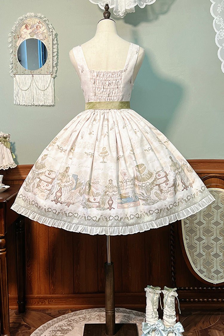 [Iris Study] V Collar Sleeveless Print Bowknot Lace Sweet Lolita Jumper Dress 2 Colors - Product - 18