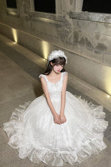 White [Moonlight Sonata] Ruffle Cardigan Bowknot Lace Sweet Vintage Lolita Jsk Dress - Product - 9