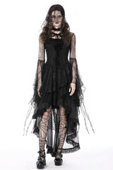 Black Spider Exaggerated Long Flared Sleeves Lace-Up Sheer Women's Gothic Cape with Hood - Product - 9