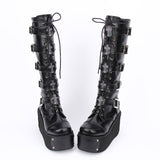 Black Cross Adornment High Platform Lolita Boots - Product - 4