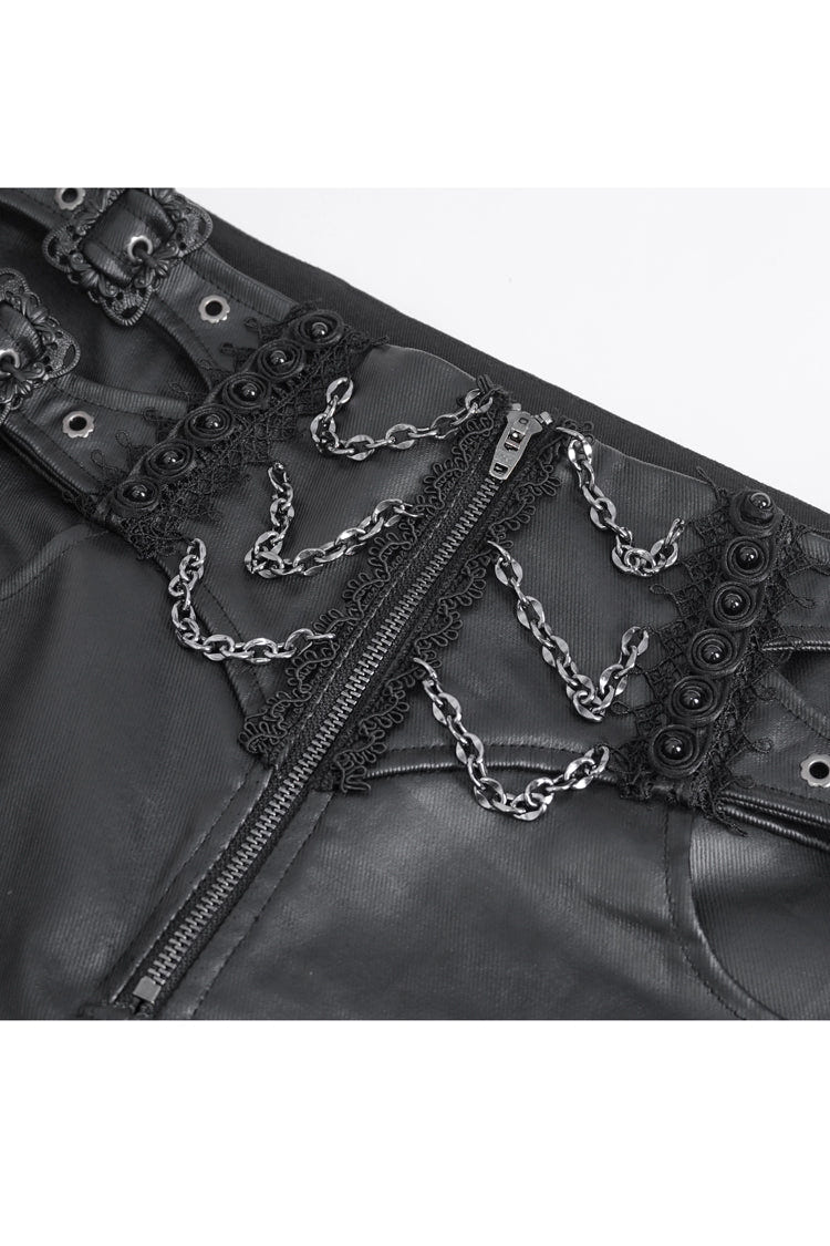 Black High Waisted Embroidery Men's Gothic Pants - Product - 4