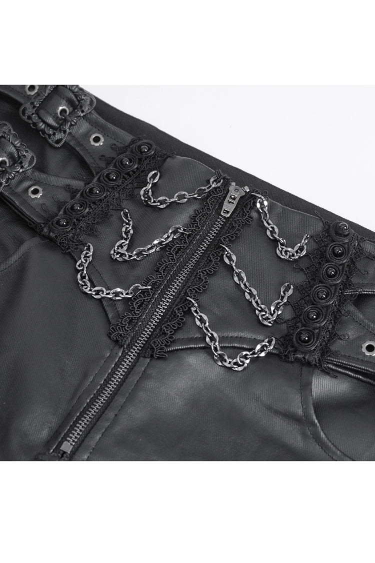 Black High Waisted Embroidery Men's Gothic Pants - Product - 4