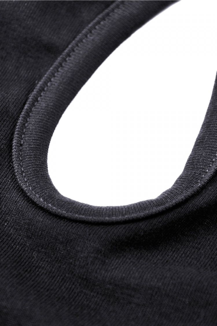 Black Halterneck Spliced Mesh Strappy Buckle Eyelet Harness Women's Punk Midriff-Baring Tank Top - Product - 15