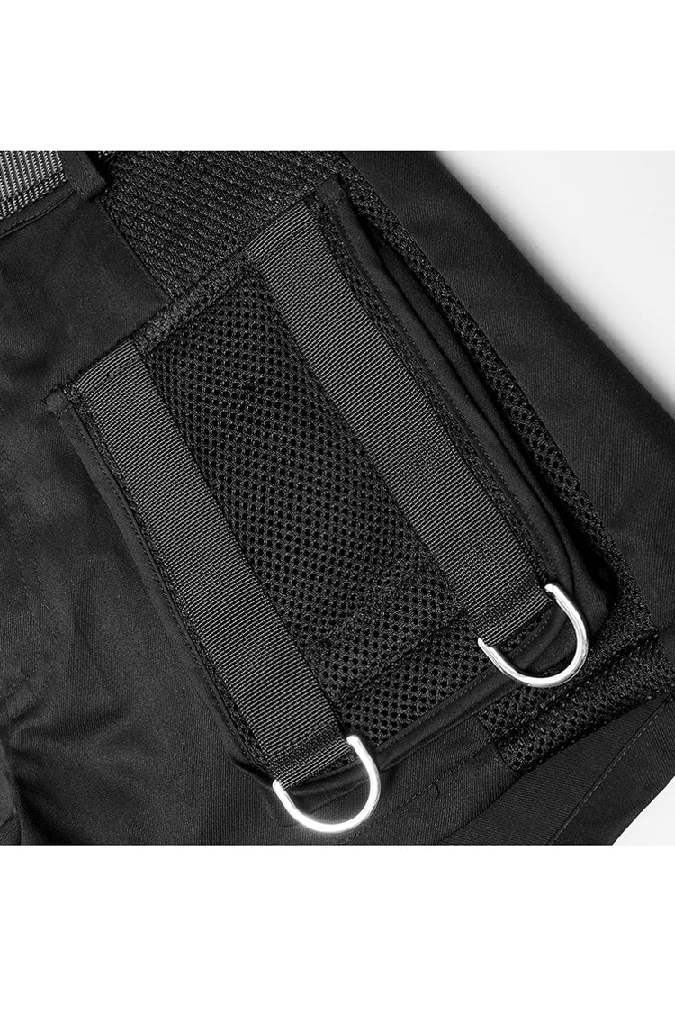 Black Clasp Belt Multi-Level Pocket Pit Ribbon Decoration High Waist Women's Punk Shorts - Product - 6
