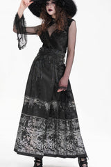 Black Print Embroidery Women's Gothic Crochet Tassels Bucket-up Long Skirt - Product - 4