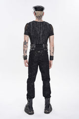 Black Multi-Layered Studded Zippered Eyelet Men's Punk Cool  Girdle - Product - 4