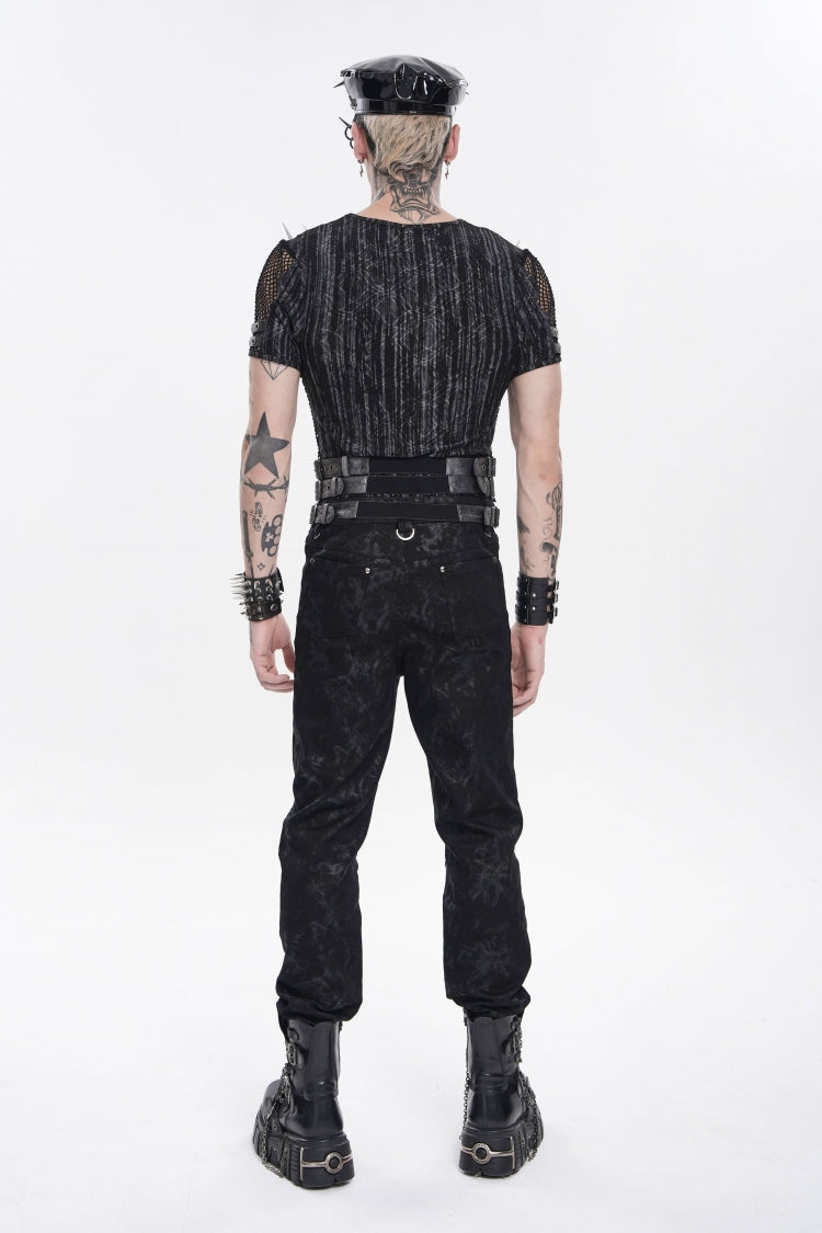 Black Multi-Layered Studded Zippered Eyelet Men's Punk Cool  Girdle - Product - 4