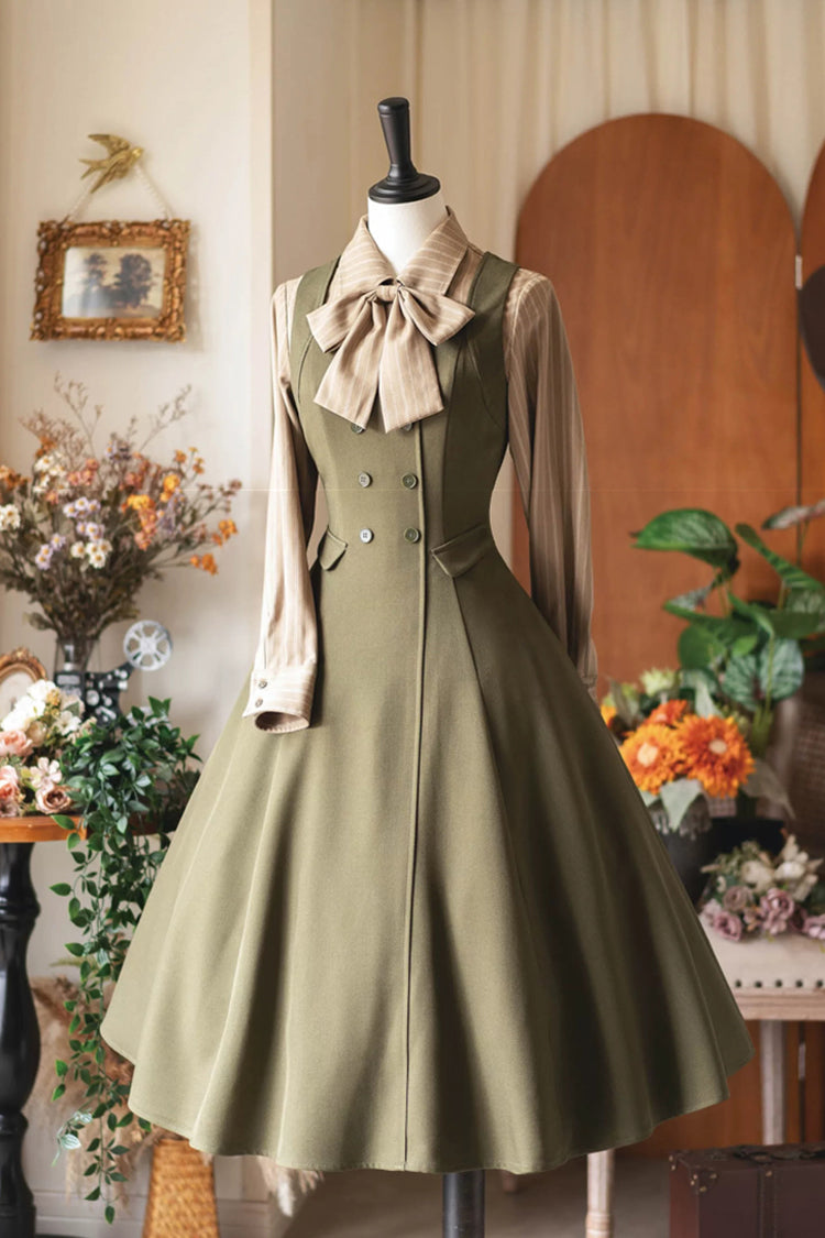 Green [Misty Shirt Forest] Square Collar Sleeveless Ruffled British Style Classic Vintage Elegant Lolita Jsk Dress - Green - 1