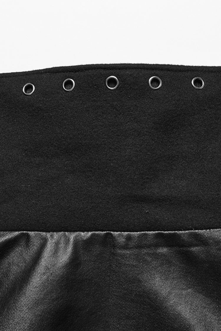 Black High Collar Faux Leather Stitching Mesh Rivet Buckle Women's Punk Cloak - Product - 8