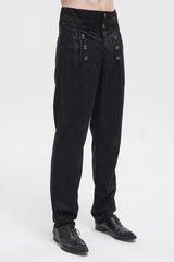 Black High Waist Jacquard Double Breasted Vintage Men's Punk Trousers - Product - 2