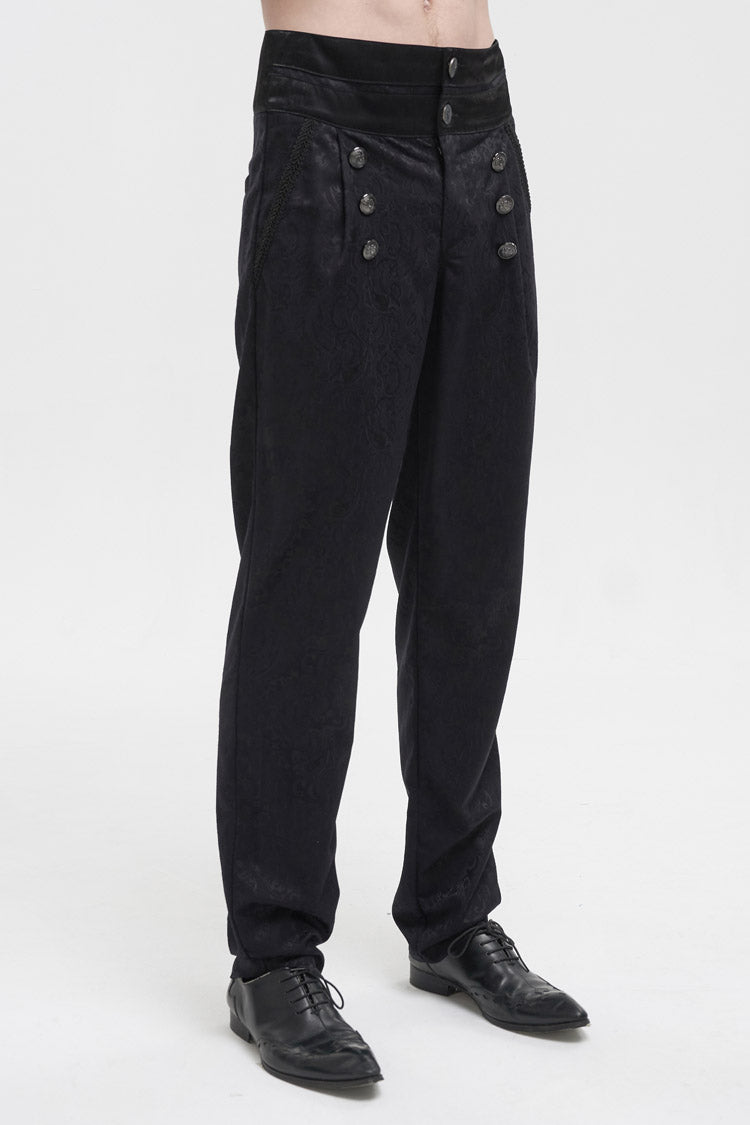 Black High Waist Jacquard Double Breasted Vintage Men's Punk Trousers - Product - 2