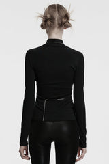 Black Stand Collar Long Sleeves Bat Stitching Mesh Chain Women's Gothic Blouse - Product - 3