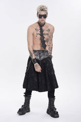 Black Printed Spliced Lace-Up Pleated Chain-Decorated Men's Punk Skirt - Product - 12
