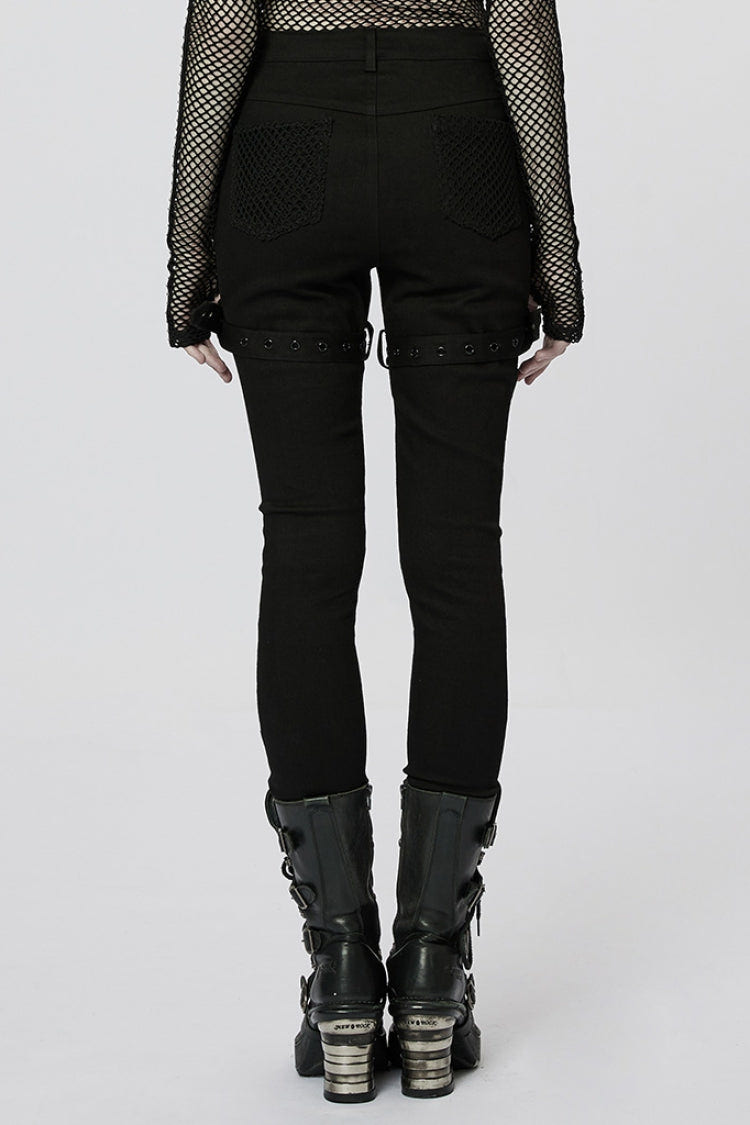 Stitching Slim Mesh Buckles Eyelets Women's Steampunk Leggings 2 Colors - Product - 3