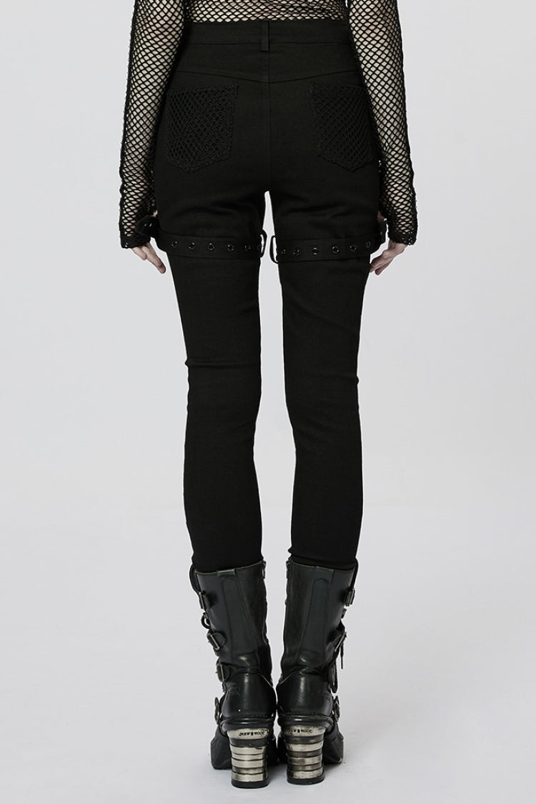Stitching Slim Mesh Buckles Eyelets Women's Steampunk Leggings 2 Colors - Product - 3