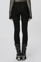 Stitching Slim Mesh Buckles Eyelets Women's Steampunk Leggings 2 Colors - Product - 3