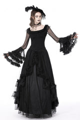 Black Multi-Layered Ruffled Lace Long Trumpet Sleeves Women's Gothic Princess Sexy Top - Black - 1
