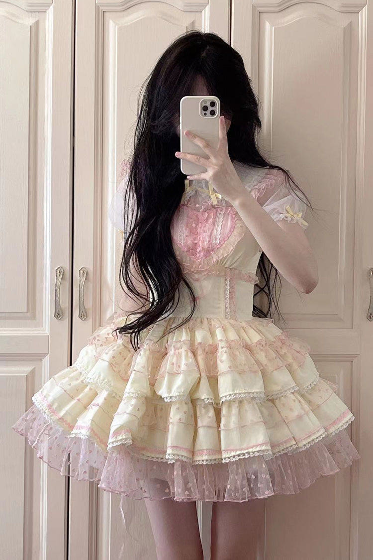 Pray for Dopamine Multi-layer Ruffle Lace Sweet Lolita Jsk Dress 5 Colors - Yellow - 1