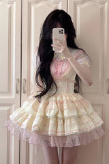 Pray for Dopamine Multi-layer Ruffle Lace Sweet Lolita Jsk Dress 5 Colors - Yellow - 1