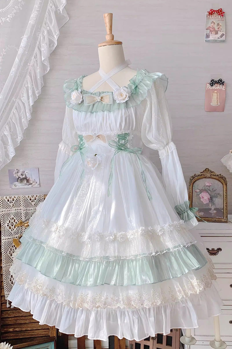 Green [Spring of Boliya] Long Sleeves Multi-Layered Ruffle Bowknot Lace Lace-Up Sweet Princess Lolita Dress - Product - 8