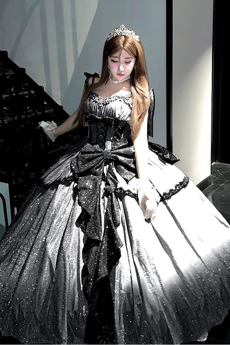 Grey [Galaxy of Fallen Tears] Sleeveless Glitter Series Ruffled Bow Asymmetric Sweet Lolita Jsk Dress - image 2
