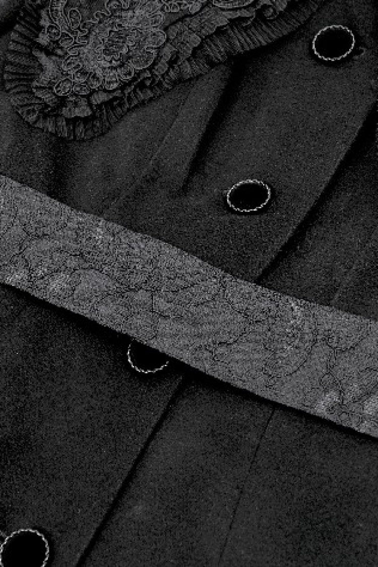 Black Floral Embroidered Peter Pan Collar Long Sleeves Bowknot Women's Gothic Coat - Product - 15