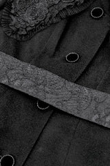Black Floral Embroidered Peter Pan Collar Long Sleeves Bowknot Women's Gothic Coat - Product - 15