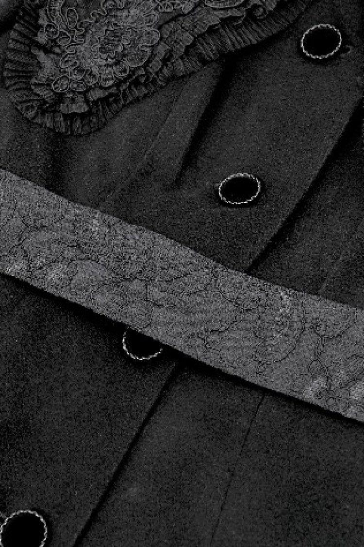 Black Floral Embroidered Peter Pan Collar Long Sleeves Bowknot Women's Gothic Coat - Product - 15