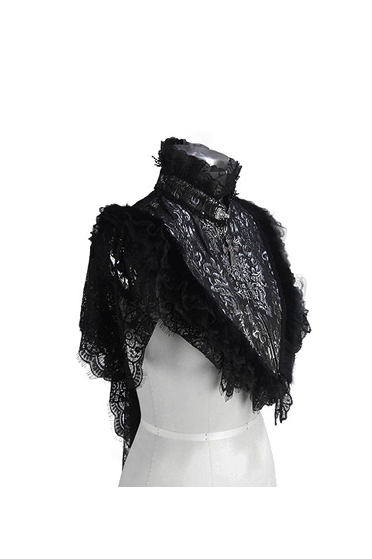 Black/Silver Triangle Jacquard Fabric Lace Fabric Feather Lace Women's Gothic Shawl - Product - 4