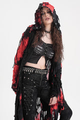 Black/Red Long Sleeves Lace Ripped Zipper Women's Punk Coat - Product - 6