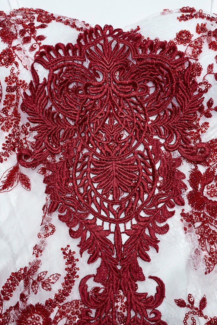 Red Off Shoulder Embroidery Lace Slim Women's Gothic Gown Fishtail Dress - Product - 5
