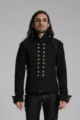 Black/Silver Stand Collar Long Sleeves Lace-Up Buttons Men's Punk Jacket - Black/Silver - 1