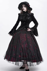 Black Stand Collar Long Trumpet Sleeves Ruffle Swallow-tailed Women's Gothic Blouse - Product - 12