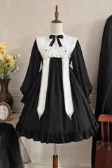 Black Long Sleeves Ruffle Bowknot Classic Gothic Elegant Nun Lolita Dress - Product - 3