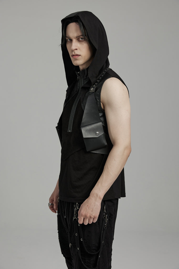 Black Faux Leather Vest Straps Men's Steampunk Vest Bag - Product - 2