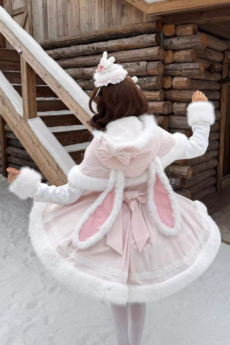 [Sweet Dream Bunny] Furry Bowknot Sweet Lolita Dress 2 Colors and 2 Versions - Product - 4