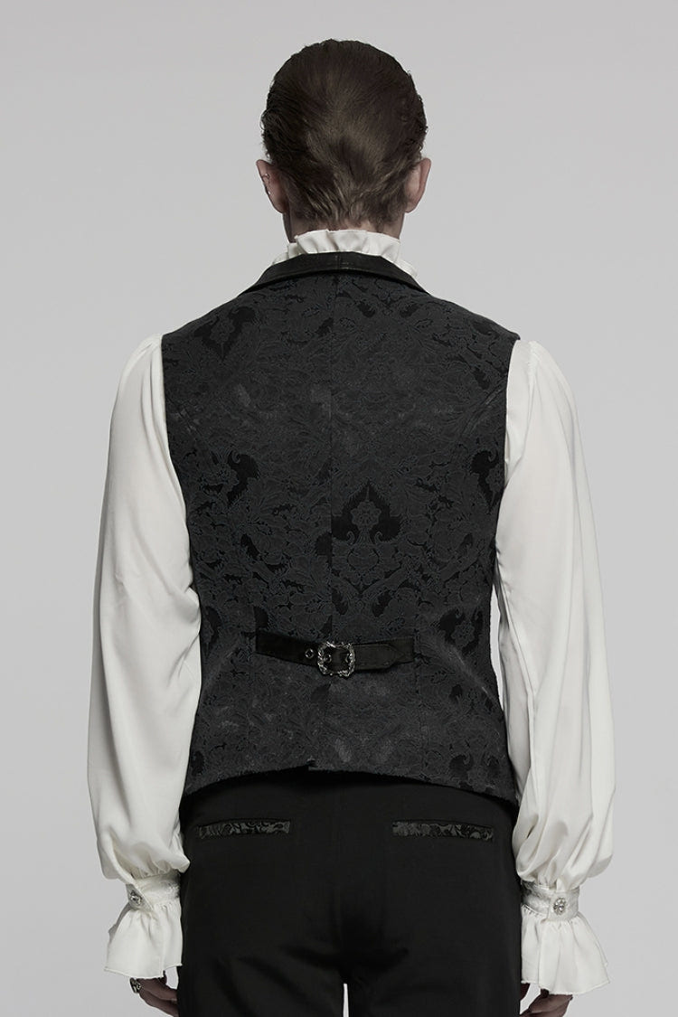 Black Lapel V-neck Sleeveless Jacquard Buckle Men's Gothic Vest - Product - 3