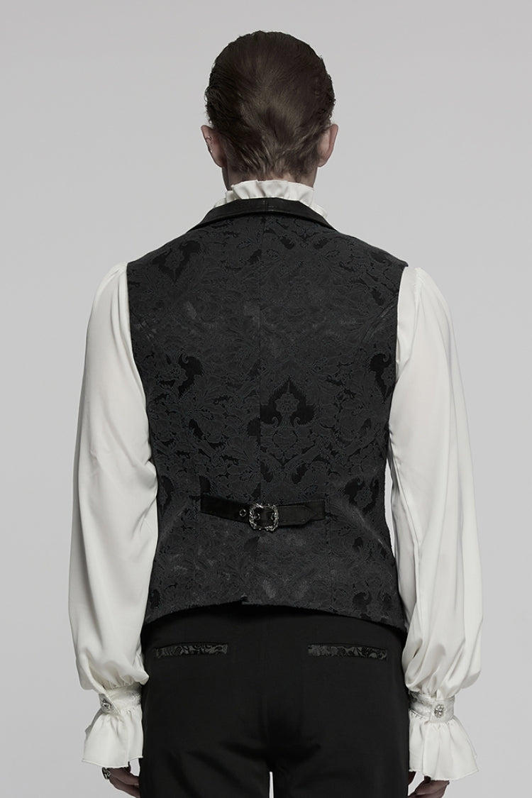 Black Lapel V-neck Sleeveless Jacquard Buckle Men's Gothic Vest - Product - 3