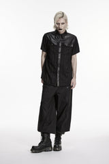 Black Lapel Collar Short Sleeves Spliced Men's Punk Shirt - Product - 6