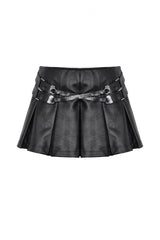 Black Low Waisted Buckle-Up Women's Punk PU Leather Pleated Mini Skirt - Product - 3