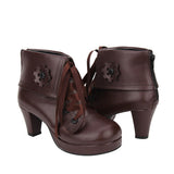 Brown Lace Up High Heel Classic Lolita Short Boots - Product - 4