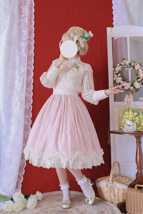 Pink Elegant Vintage Tulip Multi-Layer Ruffled Classic Lolita Skirt Dress - Product - 3