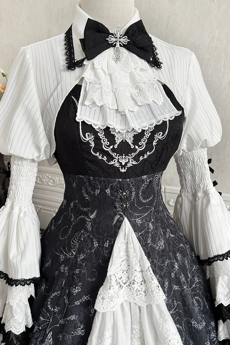 Black/White Print Bone Magic Ruffle Cardigan Lace Classic Gothic Princess Lolita Jsk Dress - Product - 13