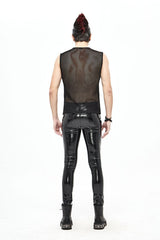 Black Punk Circuit Printed High Quality Stretchy Leather Tight Mens Pants - Product - 8