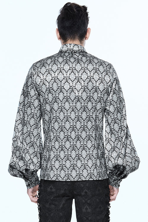 Silver Lantern Sleeves Jacquard Print Mens Gothic Blouse - Product - 3
