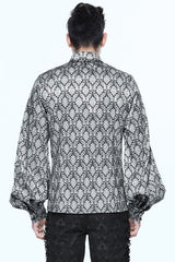 Silver Lantern Sleeves Jacquard Print Mens Gothic Blouse - Product - 3