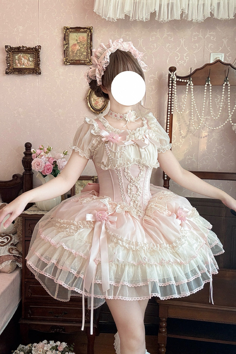 [Flowing Light Gift Box] Square Collar Sleeveless Multi-Layered Ruffled Bow Elegant Ballet Sweet Lolita Jsk Dress 6 Colors - Product - 7